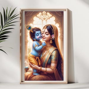 Cute Baby Krishna And Mother Yashoda | Decor Backdrop | Baby Shower Poster | Digital Print | Instant Download