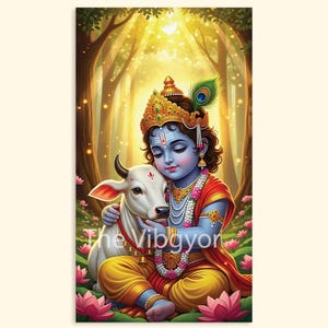 Digitalt konsttryck av barnherren Krishna: Livfull andlig dekor (digital nedladdning)