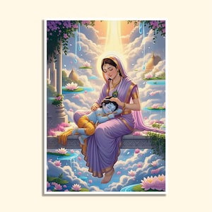 Baby Krishna And Mother Yashoda | Yashoda Krishna Image | Cute Baby Krishna | Hindu Wall Art | High Quality Print