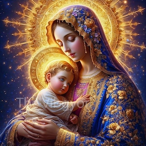 Mother Mary | Mother of God | Virgin Mary Baby Jesus Printable Art | Catholic Artwork | Instant Digital Download
