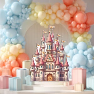 Princess Birthday Party Decoration: Pink Castle Floral Cutout (PNG Digital Download