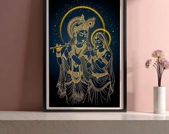 Radha-Krishna Illustration | Wall Decor Printable Art | Radha Rani And Kanha ji | High-Resolution Print