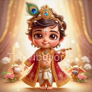 Baby Krishna-tryck | Digital konst av hinduisk gud (digital nedladdning)