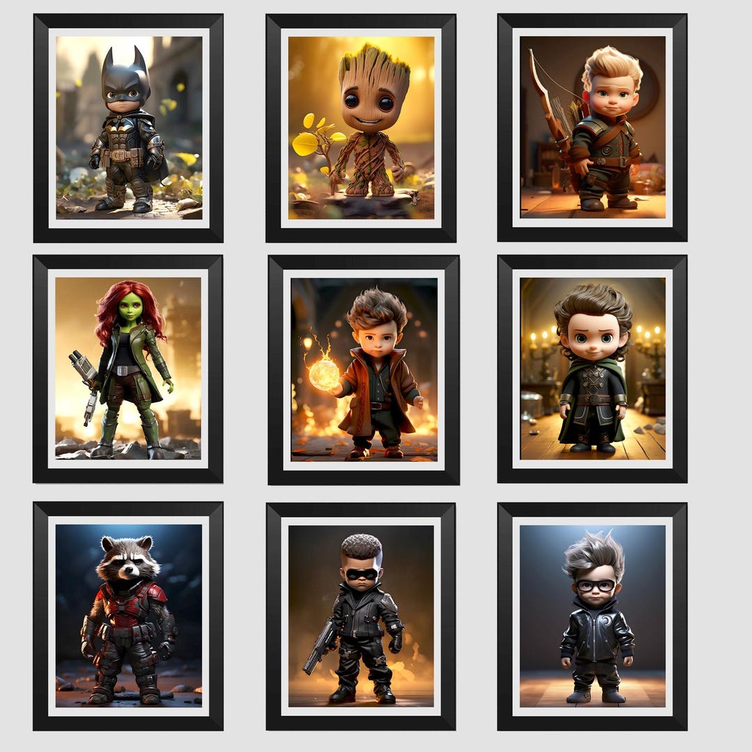 Marvel Mini Heroes Art Print Set: Avengers Gallery Wall (digital ...
