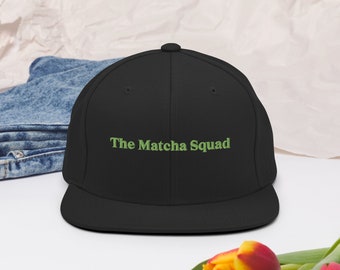 The Matcha Squad Snap Back Cap Hat Latte Green Tea