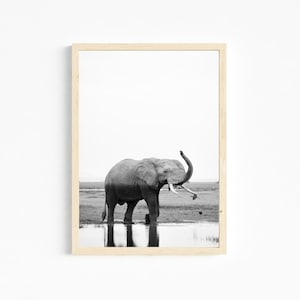 Elephant Portrait Wall Art – Black and White Fine Art Photography Print, Happy Animal Nursery Decor, Kids Room Nature Print, Africa