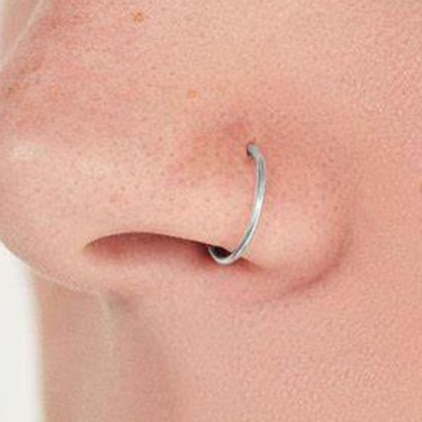 Solid 9ct WHITE Gold - Nose Ring Hoop Cartilage Septum - 6mm 7mm 8mm 9mm - 0.5mm up to 0.8mm Thick