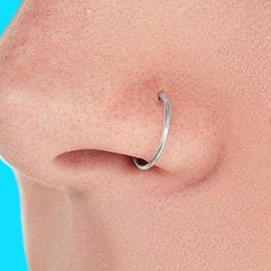 Solid 9ct WHITE Gold - Nose Ring Hoop Cartilage Septum - 6mm 7mm 8mm 9mm - 0.5mm up to 0.8mm Thick - Hand Made to Order