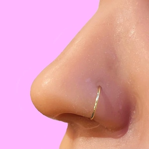 Solid 9ct Gold - Nose Ring Hoop Cartilage Septum - 5mm 6mm 7mm 8mm 9mm - 0.4mm up to 0.8mm Thick - Hand Made to Order