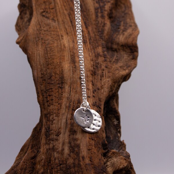 Dandelion Discs Necklace. Handmade, minimal necklace, nature jewellery, recycled sterling silver, sustainable, eco friendly silver.