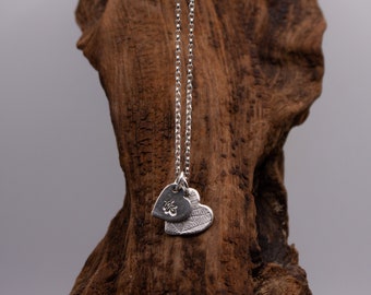 Leaf Hearts Necklace. Handmade, minimal necklace, nature jewellery, recycled sterling silver, sustainable, eco friendly silver.