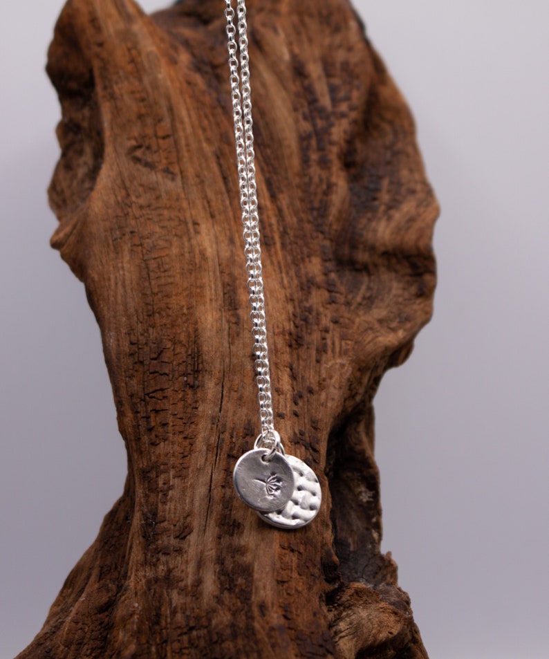 Dandelion Discs Necklace. Handmade, minimal necklace, nature jewellery, recycled sterling silver, sustainable, eco friendly silver. image 1