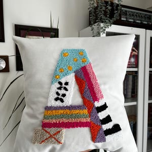 Custom Letter Pillowcase, Embroidered Initial Pillow, Handmade Punch Needle Cushion, Baby Room Decor,Newborn Gift Idea,Baby Shower Gift Idea