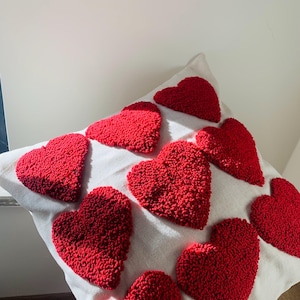 Handmade Boho,Style Punch Needle Pillow Cover with Heart Embroidery ,A Whimsical Touch for Your Home Decor