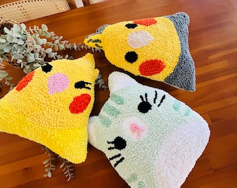 Handmade Punch Needle Plush Animal Pillow, Kids Room Decor
