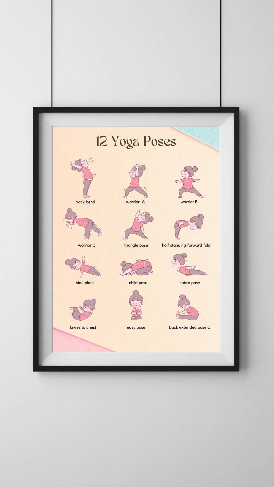 12 Yoga Poses Poster yoga Poses Wall Art Yoga Poses for Etsy