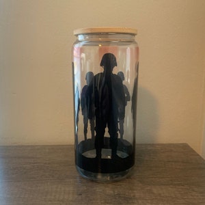 American Solider Glass - Beer Can Glass - Iced Coffee Cup with Lid