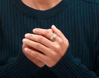 Floral Sterling Silver Spinner Ring, Brass Fidget Ring, Boho Meditation Band