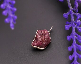 Raw Ruby Pendant • Natural Rough Ruby Necklace • July Birthstone Jewelry • Raw Crystal Pendant, Boho Healing Gemstone Necklace, Gift for Her