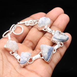 Raw Blue Druzy Bracelet | Natural Crystal Chunk Bracelet in 925 Sterling Silver | Handmade Gemstone Jewelry | Best Gift For Your Love Once