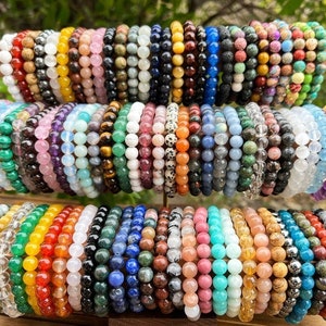 Natural Crystals Beads Bracelet, Handmade Men Women Stretchy Bracelet, Healing Crystal Bracelet, 8mm Round Plain Beads Bracelet, For Him