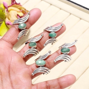 Natural Larimar Ring / Oval Stone Handmade Jewelry / Wholesale Ring / Tiny Crystal Rings / Sterling Silver Plated Jewelry For Women Gifts