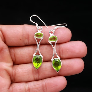 Peridot Drop Earrings Sterling Silver, Green Teardrop Dangle Earrings, Handmade Gemstone Earrings, August Birthstone ,Best Gift for Her