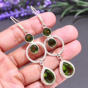 Peridot Dangle Earrings, Sterling Silver Drop Earrings, Handmade Gemstone Jewelry, August Birthstone Gift for Her, Handmade Jewelry,For Love