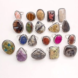 Geassorteerde edelsteenring, verzilverde edelsteenringen, verstelbare ring, amethist en mix edelsteenring, gratis verzending