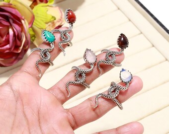 Mixed Gemstone Snake Ring, 925 Sterling Silver Plated