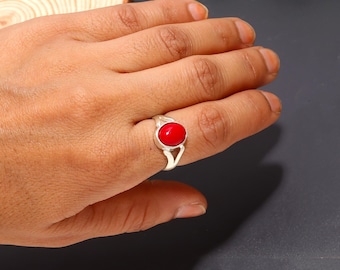 Red Coral Ring • Handmade Sterling Silver Boho Statement Jewelry