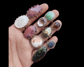 Handmade Gemstone Rings, Semi Precious Stone Rings, Wholesale Bulk Crystal Rings, Mix Designs Rings Lot, Beach Jewelry, Boho Hippie Rings