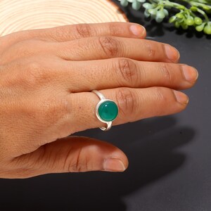 Green Onyx Silver Ring | 925 Sterling Silver Gemstone Ring | Healing Crystal Ring | Handmade Boho Jewelry | Gift for Her