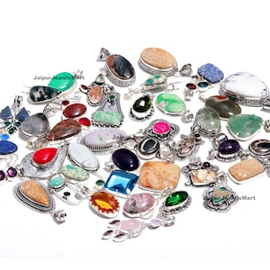 Designer Crystal Pendant Lot – 925 Silver Plated Handmade Jewelry – Mixed Gemstone Charms Pendant – Wholesale Bulk Jewelry Gift for Her