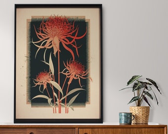 Spider Lily Flower Wall Art | Japanese Red Spider Lily Print | Vintage Style Flower Poster | Stylish Retro | PRINTABLE | DIGITAL DOWNLOAD