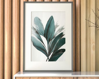 Boho Floral Plant Printable Wall Art | Boho Botanical Leaves Print | Teal Green Leaves | Leaf Boho Decor | PRINTABLE | DIGITAL DOWNLOAD