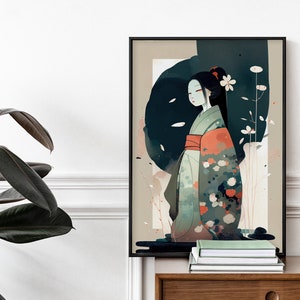 Modern Abstract Japanese Girl Portrait | Contemporary Japanese Wall Art | Asian Princess Print | PRINTABLE | DIGITAL DOWNLOAD