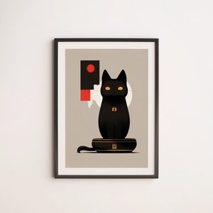 Japanese Black Cat Print | Maneki-Neko | Modern Minimalist Wall Art | Japanese Cute Cat Poster | PRINTABLE | DIGITAL DOWNL
