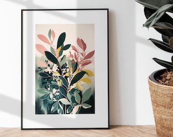 Colorful Boho Botanical Leaves Print | Floral Plant Printable Wall Art | Pastel Boho Plant Art Home Decor | PRINTABLE | DIGITAL DOWNLOAD