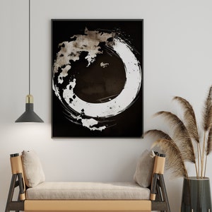 Japanische Enso Kreis Wandkunst | Dark Moody Wandbild | Zen Abstrakte Malerei | Moderne asiatische Wohnkultur | DRUCKBAR | DIGITALER DOWNLOAD