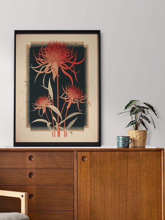 Spider Lily Flower Wall Art | Japanese Red Spider Lily Print | Vintage Style Flower Poster | Stylish Retro | PRINTABLE | DIGITAL DOWNLOAD