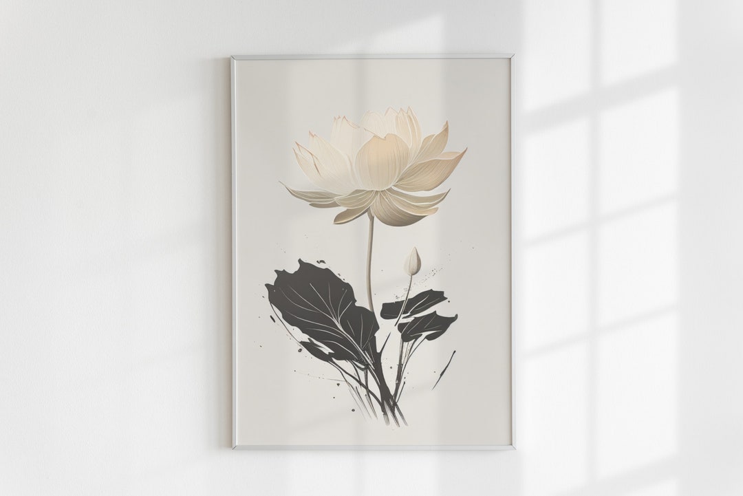 Japanese White Lotus Wall Art Botanical Wall Print Zen Etsy