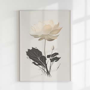 Japanese White Lotus Wall Art | Botanical Wall Print | Zen Floral Decor | Flower Poster | PRINTABLE | DIGITAL DOWNLOAD