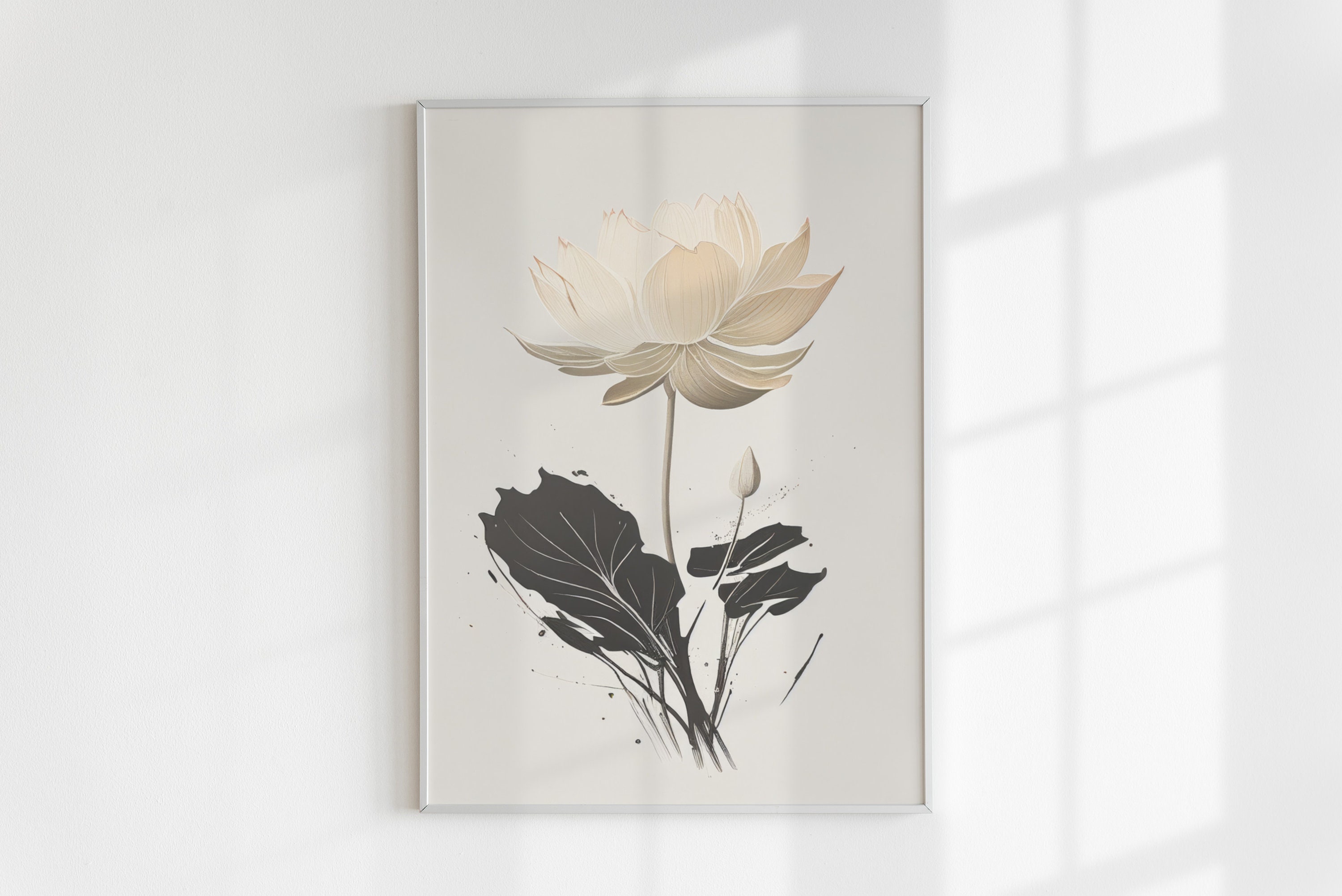 Japanese White Lotus Wall Art | Botanical Wall Print | Zen Floral Decor ...