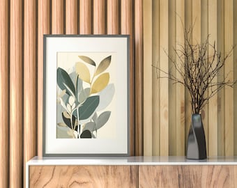 Botanical Boho Leaves Print | Boho Floral Plant Printable Wall Art | Green Gold Bohemian Plant Art Home Decor | PRINTABLE | DIGITAL DOWNLOAD