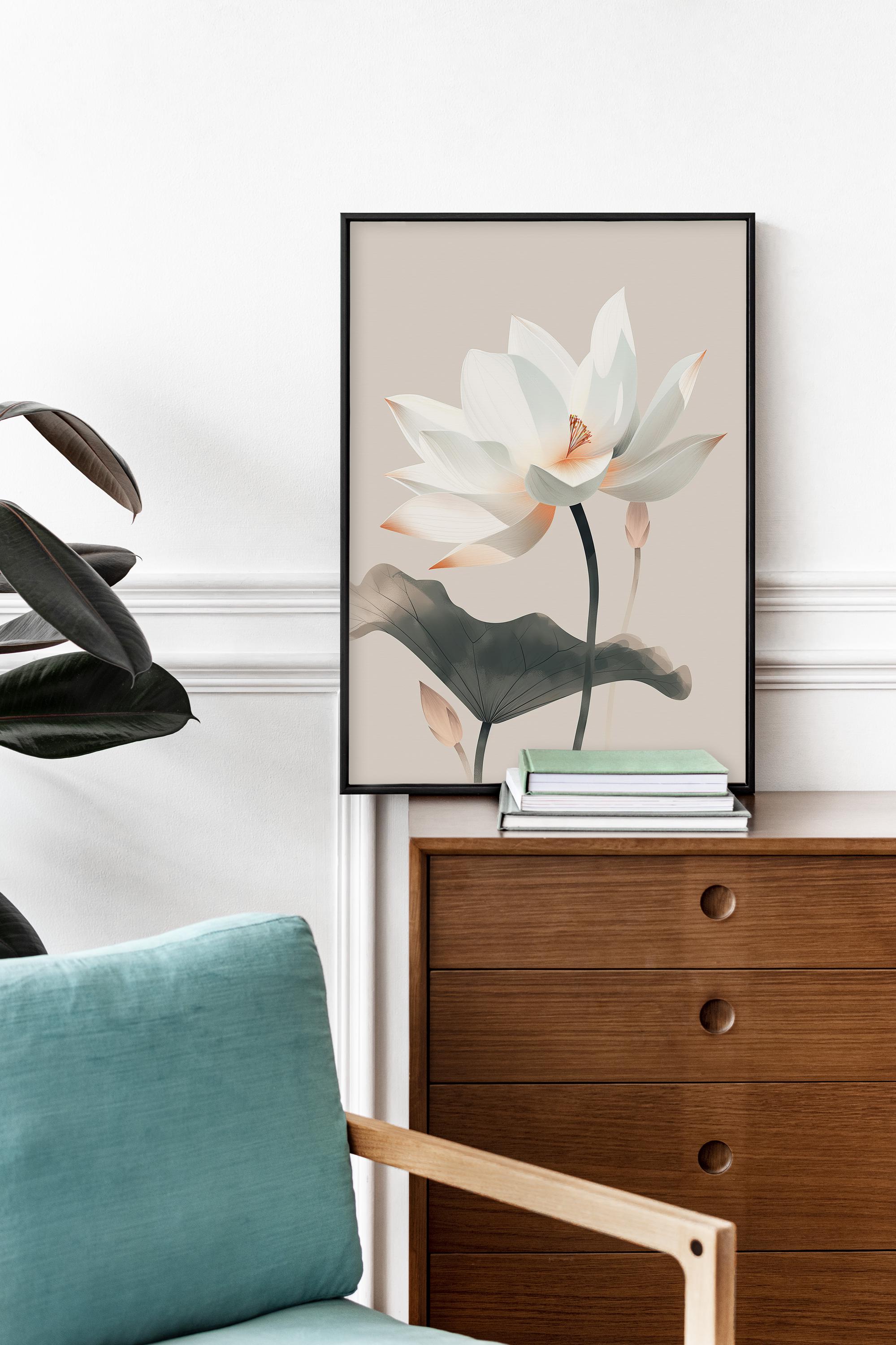 White Lotus Wall Art | Botanical Wall Print | Zen Floral Decor | Flower ...