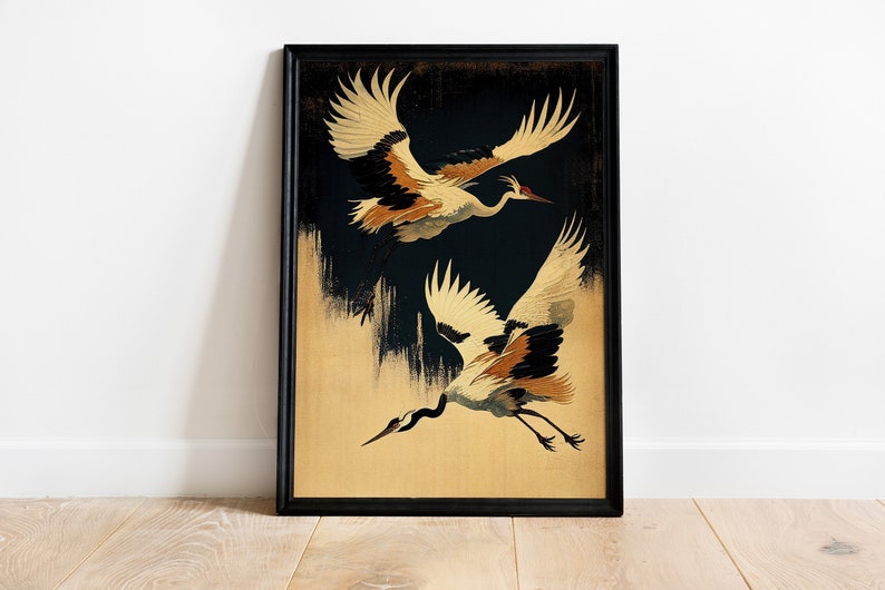 Japanese Crane Wall Art Japanese Inspired Flying Cranes Etsy