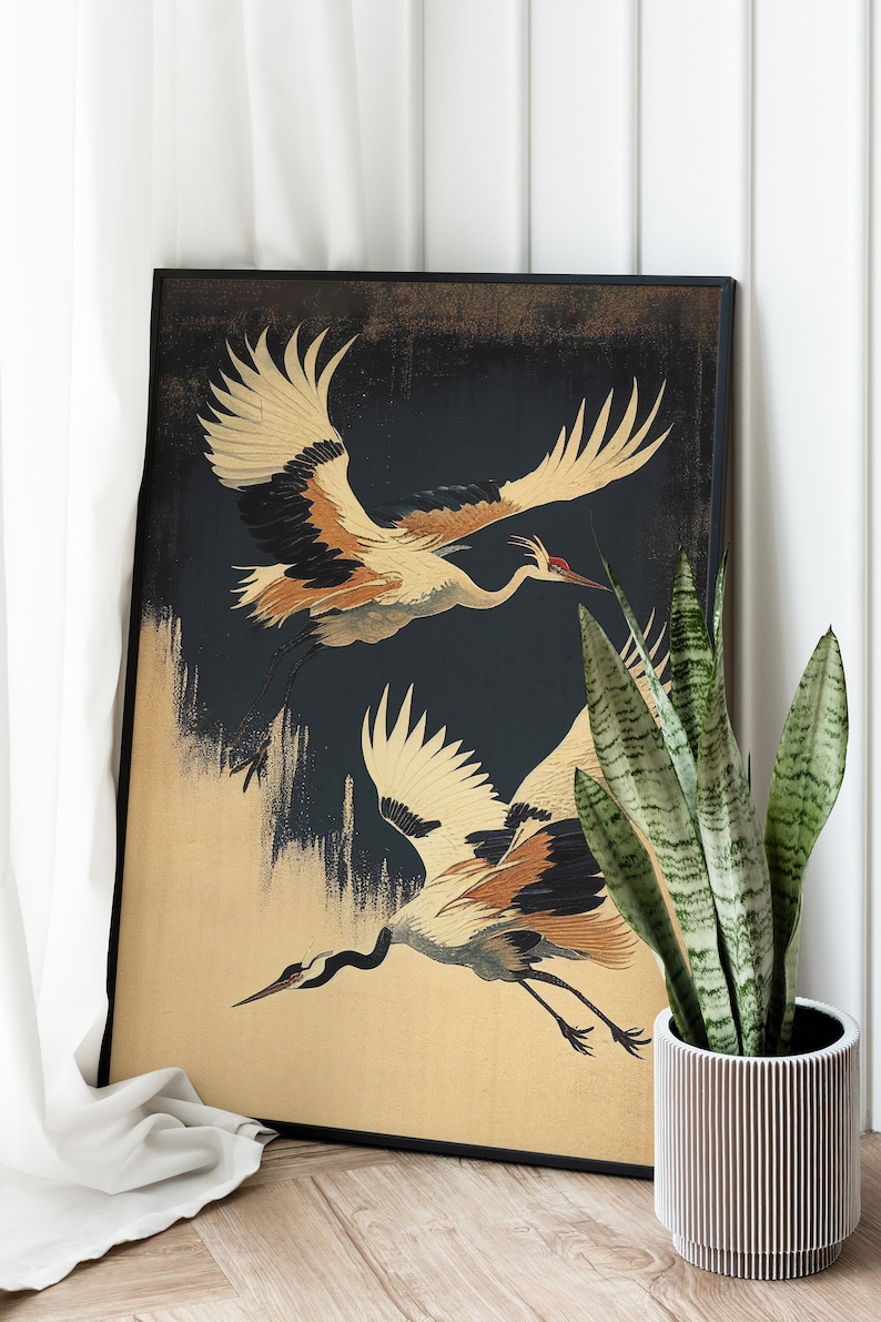 Japanese Crane Wall Art Japanese Inspired Flying Cranes Etsy