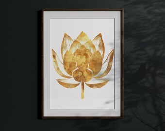Japanese Gold Lotus Wall Art | Botanical Wall Print | Zen Floral Decor | Flower Poster | PRINTABLE | DIGITAL DOWNLOAD