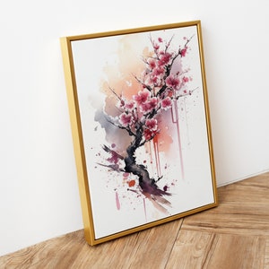 Watercolor Japanese Cherry Blossom Wall Art | Sakura Blossom Art Print | Contemporary Watercolor Painting | PRINTABLE | DIGITAL DOWNLOAD